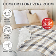 Sunbeam Electric Heated Throw Blanket, Neutral Plaid, Super Soft Microplush, 4 Heat Settings, Oversized 60x80