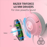 Razer RZ04-04730100-R3U1 Kraken Kitty V2 USB Wired RGB Headset: Chroma Kitty Ears - Stream Reactive Lighting - HyperClear Cardioid Mic - Triforce 40 mm Drivers - 7.1 Surround Sound - Quartz Pink