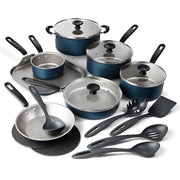 Tramontina Primaware 18-Piece Nonstick Cookware Set, Blue, Aluminum with Tempered Glass Lids