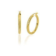 BRILLIANCE FINE JEWELRY Sterling Silver 14K Gold Plated Yellow Diamond Cut Hoop Earrings