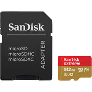 SanDisk Extreme 512GB microSDXC Memory Card with SD Adapter, UHS-I U3 V30, 190 MB/s Read, 130 MB/s Write