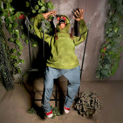 Frashp Haunted Hill Farm 4.4-ft Life-Size Impaled Zombie Animatronic with Voice-Activated Sensor, Swinging Arms, Glowing Eyes, Adjustable Volume, Dual Power Options