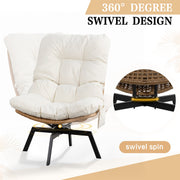 Walsunny Outdoor Wicker Swivel Chair, 360 Oversized Patio Papasan with Thick Beige Cushion, Sturdy Steel Frame, Modern Rattan Lounge Chair, MXZY-BG