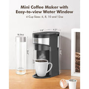 SiFENE Mini 2-in-1 Single Serve Coffee Maker, K-Cup and Ground Coffee Compatible, Descale Indicator, Black, SIF-KC211