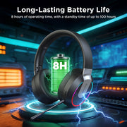 ETEPEHI Wireless Gaming Headset, 2.4GHz Bluetooth, Noise-Canceling Microphone, 3.5mm Wired, RGB Lights, Foldable, Portable, Black, L850