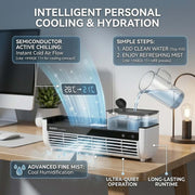 AAmyb Mini Portable Air Conditioner, Wireless Cooling Mist Fan, 3-Speed Evaporative AC, Remote Included, White