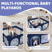 HDJ Baby Playpen, 50 x 50 x 26 in, Soft Breathable Mesh, Anti-Slip Base, Infant Toddler Play Yard, Blue