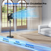 TASKBAY Pedestal Fan, Quiet 12-Inch Air Circulator, 120+90 Omni-Directional Oscillation, Height Adjustable 35.8-42.5 in, Mechanical Knob Control, Black, PF006