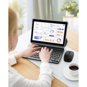 Fitifun 10 Inch Android 13 Tablet, 4GB RAM, 64GB ROM, 1TB Expandable Storage, Quad-Core Processor, Dual Cameras 2MP+8MP, 1280x800 IPS Display, Bluetooth Keyboard, Mouse, Stylus, Blue, M10
