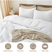 PHF 3-Piece Waffle Weave Comforter Set, King Size, Lightweight All-Season Bedding, Ultra Soft Textured Comforter with 2 Pillow Shams, Black