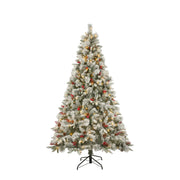 Posrue 5705W Pre-Lit Snow Flocked Christmas Tree, 7.5ft