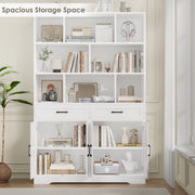 Hiphuta 71in Tall White Cube Bookcase with Drawers and Doors, 6-Tier Large Wooden Storage Cabinet for Home Office