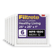3M Filtrete HVAC Furnace Air Filter, Advanced Filtrete 3-in-1 Technology, MPR 1500, MERV 12, Pleated Electrostatic, 25x25x1 in, Pack of 6