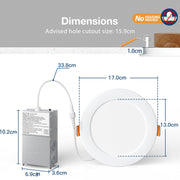 EXCO A181D2JW0M34 12 Pack 6 Inch Ultra-Thin LED Recessed Ceiling Light, 5 CCT Color Temperature, Dimmable Canless Wafer Downlight, 12W 1050LM, White Trim