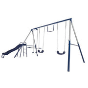 ALPULON Arcadia Metal Swing Set with 5ft Slide, Trapeze, 2 Person Glider Swing
