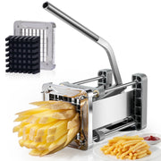Sopito French Fry Cutter, Stainless Steel Kitchen Tool with 3 Interchangeable Blades 1/2inch 3/8inch 1/4inch, Manual Push Operation