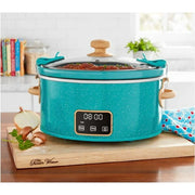 Pioneer Woman 6 Quart Locking Lid Digital Slow Cooker Crock Pot, Teal Speckle