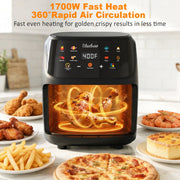Bluebow Air Fryer, 7.5 Quart Large Capacity, 8-in-1 Multifunctional Cooker with Digital Touchscreen, Easy-View Window, Non-Stick Basket, Black