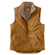 Carhartt Loose Fit Washed Duck Sherpa-Lined Mock Vest for Men - Carhartt Brown - L