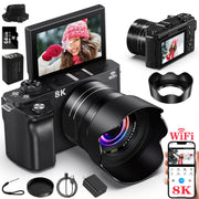 Keculbo DSLR Camera, 88MP Sensor, 8K UHD Video, 18X Digital Zoom, Autofocus, 3-Inch 180 Flip Screen, Wi-Fi Enabled, Black, DC-089