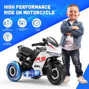 SPPTTY 12V Electric Motorcycle with 3 Wheels & Music, White - Kids Motorcycle