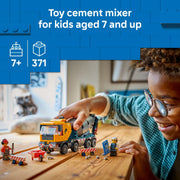 LEGO City Cement Mixer Truck Building Toy with Rotating Drum, 371 Pieces, Multicolor, Ages 7+, Includes 3 Minifigures, 60478