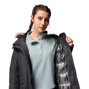 Columbia Suttle Mountain Long Insulated Jacket for Women, Water-Repellent, Hooded with Sherpa-Lined Storm Hood and Removable Faux-Fur Trim, Black, XL, 179975