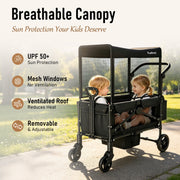 TouHeart 2 Seater Wagon Stroller with Adjustable UPF 50+ Canopy, All-Terrain EVA Wheels, Folding Design, Gray, JML003