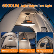 COSJM 8800mAh LED Camping Lantern, Rechargeable, 6000 Lumens Portable Tent Light with Magnetic Base, Hook, Power Bank Function, IPX5 Waterproof, Black, FDD001