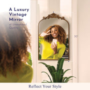 Crystal Art Gallery Traditional Arched Wall Mirror, Gold Metal Frame with Leaflet Scrolls and Floral Details, 24 x 34 Inches