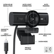 Logitech 960-001558 MX Brio Ultra HD 4K Video Conference, Gaming and Streaming Webcam - Black
