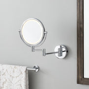 Signature Hardware SH662008CP R2008 LED Double Sided Wall mount Make-Up Mirror w/E2 Escutcheon - rocker switch - 267x321x52 - Side 1 plain, Side 2 5x mag - 3000K - Hardwired - Chrome Plated