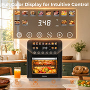 Patbrela 12QT Air Fryer Toaster Oven, 12 Preset Menus, Full-Color Touchscreen, 1500W Spiral Heating, 24-Hour Delay Start Timer, Black, AF012