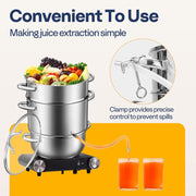 SPECSTAR 11-Quart Stainless Steel Juice Steamer, 3-Layer Design, Tempered Glass Lid, Hose Clamp, Loop Handles