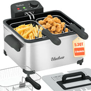 Bluebow Electric 5.3QT Deep Fryer 1700W Immersion Fryer with 3-Baskets, Stainless Steel