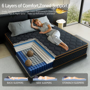 Mronae 14 Inch King Hybrid Mattress, Cooling Gel Memory Foam, Pocketed Spring, Medium Comfort, Black