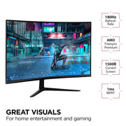 ViewSonic VX3218-PC-MHD 32-Inch Curved Gaming Monitor, Full HD 1080p, 180Hz Refresh Rate, 1ms Response Time, AMD FreeSync Premium, HDMI and DisplayPort