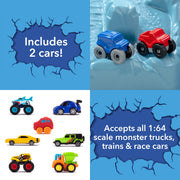 Simplay3 Blue Mountain Off-Road Adventure Sandbox with Hinged Cover and 2 Monster Trucks, Durable Double-Wall Resin Plastic, Rectangle, 16 in Height, 225020-01