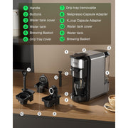 HBN 3-in-1 Single Serve Coffee Maker Compatible with Nespresso Capsules, 1450W, Black