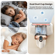 KANFUAQ Mattress Vacuum Cleaner, Cordless Handheld Vacuum with 18Kpa Suction, UV-C Light, Ultrasonic Vibration, HEPA Filtration, LED Display, White