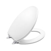 Kallista Classic Molded Wood Elongated Toilet Seat with Nickel Silver Soft-Close Hinges, Stucco White, P70303-AD-0