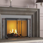 FB Fire Beauty Fireplace Screen with Full-Size Double Hinged Doors, Black Matte Finish