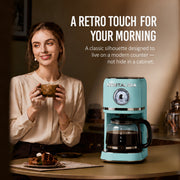 Nostalgia Classic Retro Coffee Maker, 10-Cup Capacity, One Button Brewing, Aqua, Reusable Filter, Auto Shut-Off NCRCOF10AQ6A