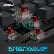 Adesso EasyTouch 1200 Mechanical Keyboard, Mini, Wired Wireless Bluetooth, Multi-OS Layout, RGB Backlit, Red Switch, Hot-Swappable, VIA Programmable, Copilot AI Hotkey