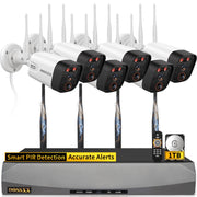 OOSSXX 5MP 6-Camera Wireless Security System with Dual Antenna WiFi, 130 Wide-Angle Outdoor Cameras, 4K 16CH NVR