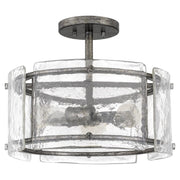 Quoizel Fortress 3 Light Semi-Flush Mount Ceiling Light, Mottled Silver, Textured Glass, Dimmable, 16 Inch, FTS1716MM