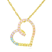 Helen Andrews Multi Colored Cubic Zirconia Heart Pendant Necklace, 18K Gold Plated Sterling Silver, 18-Inch Singapore Chain