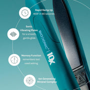 Bio Ionic 10X Styling Iron Flat Iron with Sonic Vibrating Plates, Curved 1-Inch Ceramic, Ion Generating Mineral Complex, Teal Tides Limited Edition, Z-10XFI-1.0-TT-AZ