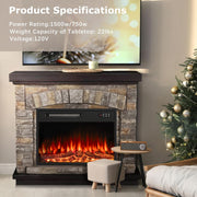 Waleaf 23 Inch Electric Fireplace Insert with LED Multicolor Realistic Flame, Adjustable Brightness and Speed, Remote Control, 5120 BTU Heating