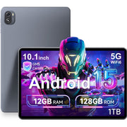 ARCBUC Android Tablet, 10.1 Inch HD IPS Touchscreen, 12GB RAM, 128GB Storage, Octa-Core Processor, 6500mAh Battery, WiFi 6, Bluetooth 5.4, Gray